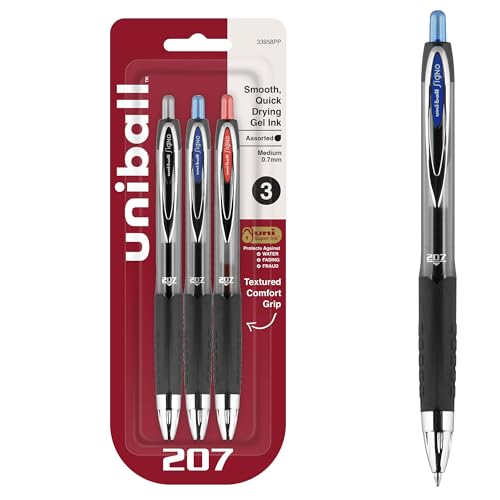 Image of uniball 207 Retractable Gel Pens, Medium Point (0.7mm), Assorted, 3 Pack