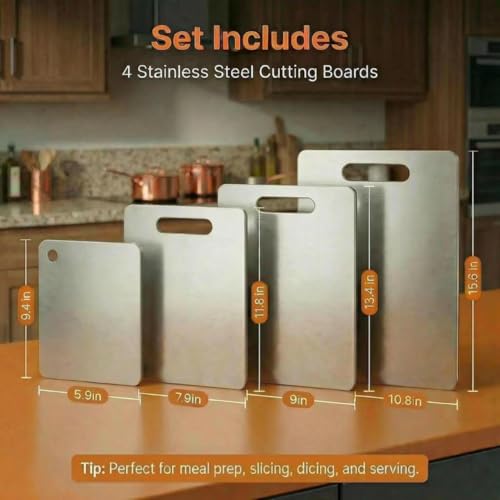 Juego de 4 Tablas de Cortar de Acero Inoxidable Rectangulares miniatura 2