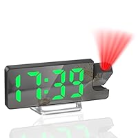 Tisaika Projection Mirror Alarm Clock for Bedroom LED Digital Clocks Bedside with Clear Digit 180° Rotatable Projector Snooze Date Temperature 12/24H 3-Level Brightness Night Mode for Home Office
