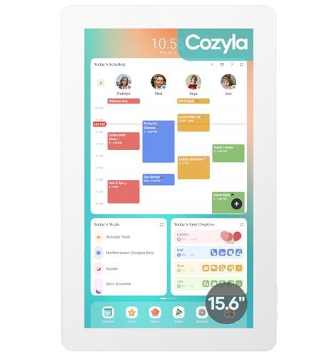 cozyla mate digital calendar 2 156 inch wall touch screen chore chart customizable dashboard smart electronic calendar for family schedules meal planner support app store with stand white