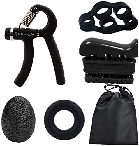 5 Piezas Contando Fortalecedores de Agarre de Mano, 5-60KG Ajustables Empuñadura de Mano, Estirador de Dedos, Ejercitador de Dedos, Anillo de Ejercicio y Antiestrés Bolas para Artritis Músico