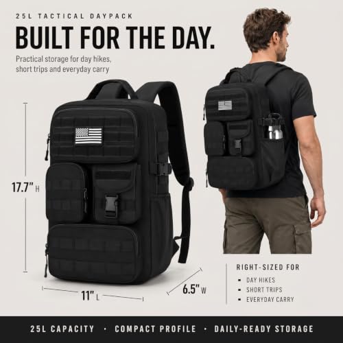 Image of 25L Tactical Backpack for Men, Small Military MOLLE EDC Daypack