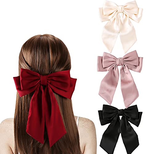 Hair Bows for Girls and Women, Satin Solid Bowknot Hair Bow Hair Clips for Girls, Girls Hair Bows French Barrettes for Women (3A)
