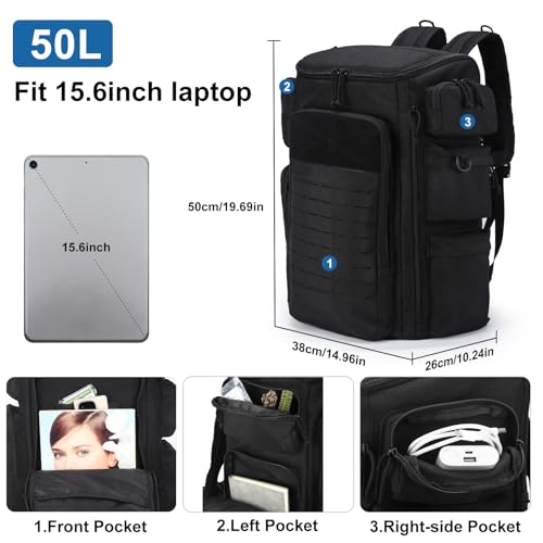 50L Military Tactical Backpack for Men Large Travel Backpack Heavy Duty Utility Army 3 Days Assault Pack Molle Bag Rucksack for Hiking Outdoor Adventures, Black - Image 4