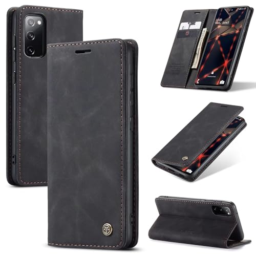 SLWYF Handyhülle für Samsung Galaxy S20 FE/S20 Lite/S20 Fan Edition Hülle Premium Lederhülle Klappbar Flip Hülle Tasche Magnet Kartenfach Standfunktion Klapphülle Schutzhülle für S20 FE, Schwarz