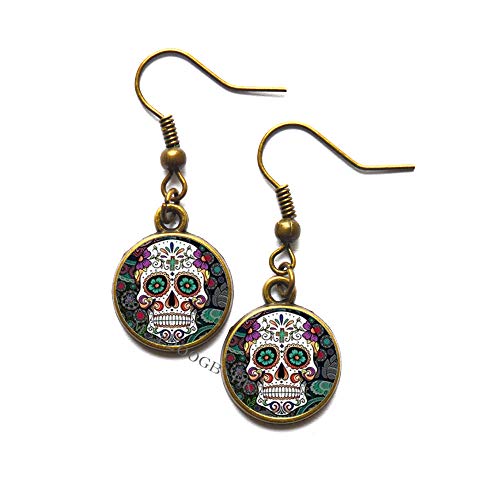 Sugar Skull Earrings, Halloween Earrings,Skull Jewellery, Sugar Skull Dangle Earrings, Skull Accessories, Horror Earrings-MT358 (W2)