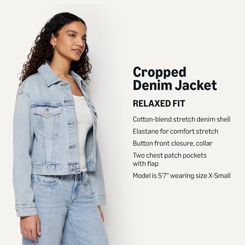 Image of Amazon Essentials Women's Low Stretch Relaxed-Fit Cropped Denim Jacket
