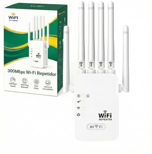 UchiTech URE100- Repetidor WiFi 300 Mbps, Amplificador de Señal WiFi de Largo Alcance 2,4 GHz, Extensor de Red Inalámbrica con Configuración Rápida por WPS o Web, para Hogar y Oficina Pequeña