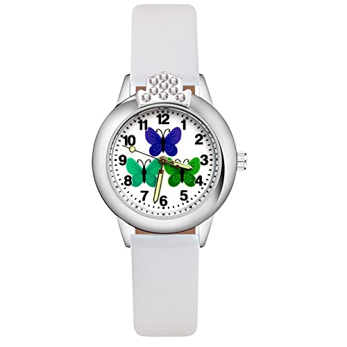 Reloj de niña Dibujos Animados Bonita Mariposa Cristal Estilo Relojes Estudiante Niñas Cuarzo Correa de Cuero Reloj de Pulsera Reloj Relojes para niñas (Color : Sky Blue)