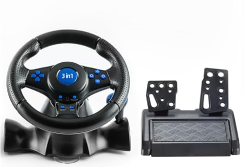 Sailozaiはswitch/xbox one/360/PS 4/PS 2/PS 3/PCレーシングゲームの7 in 1ハンドルを適用し、180°回転、ペダル振動付きUSBレーシングカーゲームホイール (トリプルゲームハンドル)