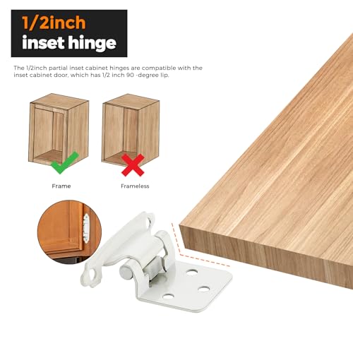 Image of Ravinte 60 Pack (30 Pairs) 1 /2 inch Overlay Cabinet Hinges, Self-Closing Semi-Concealed Face Mount, White Decorative Hardware with Door Bumpers for Kitchen & Cupboard Doors
