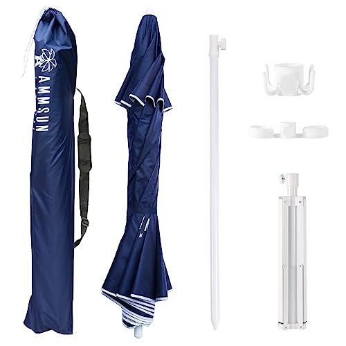 AMMSUN 6.5ft Sun Shade Umbrella, Premium Portable Umbrella with Stand, Lightweight, Easy to Carry, Push Button Tilt, UV 50+ Protection, Ideal for Sporting Games, Navy Blue image 8