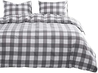 Wake In Cloud - Gray Plaid Comforter Set, Buffalo Check Gingham Geometric Checker