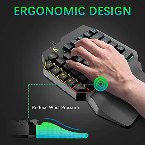Kabelgebundene Einhand-Gaming-Tastatur Mechanisches Gefühl Regenbogen-Hintergrundbeleuchtung+USB Ultraleicht Gaming-Maus+Konverter mit LED-Hintergrundbeleuchtung für Nintendo Switch/Xbox/PS4(Schwarz) - Image 4