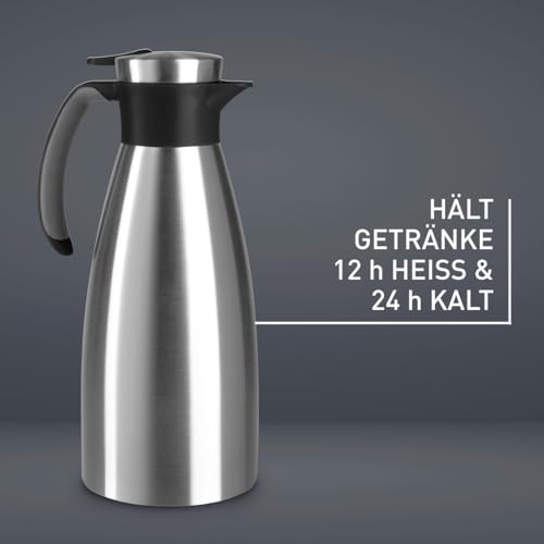 Foto von Emsa Soft Grip Isolierkanne, 1,5 Liter, Edelstahl, 12 Stunden heiß + 24 Stunden kalt, Auslaufsicher, Rutschfester Griff, Farbe Schwarz, 514499