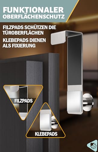 Menz Türhaken - 6er Set Edelstahl Türhaken zum Einhängen, stabile Kleiderhaken Tür, Haken zum Einhängen als flexible Türgarderobe, Türhakenleiste in runder Ausführung