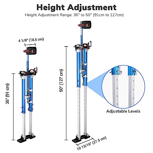 Yescom Drywall Stilts 36\" - 50\" Adjustable Aluminum Painting Tool with Comfort Leg Pads for Ceiling Sheetrock Taping Parade Costume Cleaning String Light Decor - Blue