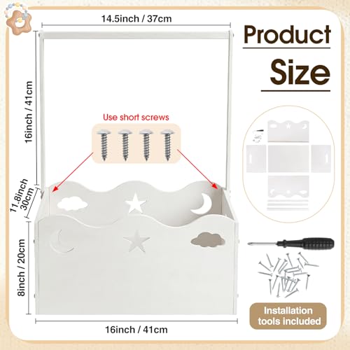 Image of Suzile Baby Shower Basket Wooden Crate Closet Storage with Handle Baby Registry Hamper Pregnancy Gift for New Parent(Moon, Stars, Clouds,White)