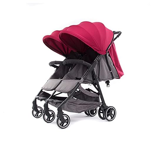 Baby Monsters Silla de paseo gemelar + capotas XL Kuki Twin (Burdeos) - La silla gemelar más ligera y compacta del mercado