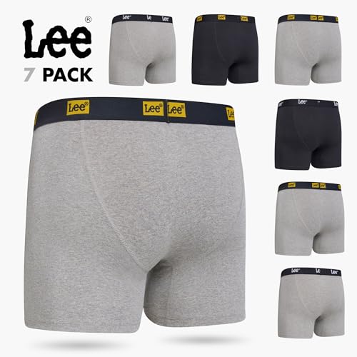 Lee Mens Underwear Boxer Briefs for Men Pack of 7 - Cotton Stretch, Tagless, Moisture Wicking, Breathable Heather,charcoal,black