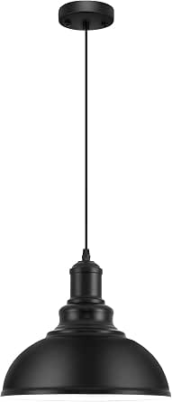 Farmhouse Pendant Lamp with Metal Shade, Matte Black Industrial Pendant Light for Kitchen Island, Dining Room, Bedroom, Hallway