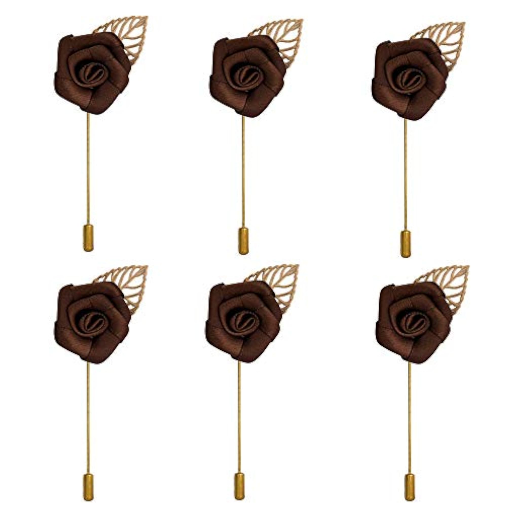 Dark Brown Rose Lapel Pin for Men, Pack of 6 Tuxedo Pins