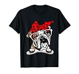 Cute English Bulldog Xmas Red Plaid Headband And Glasses T-Shirt