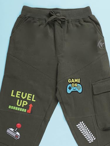 Image of KiddoPanti Boys Solid Fleece Cargo Track Pants | Cotton Poly Fleece Fabric | Ankle Length Jogger | 2 Cargo Pocket,1 Side Pocket | Elastic Waist & Drawcord | Jogger Track Pants
