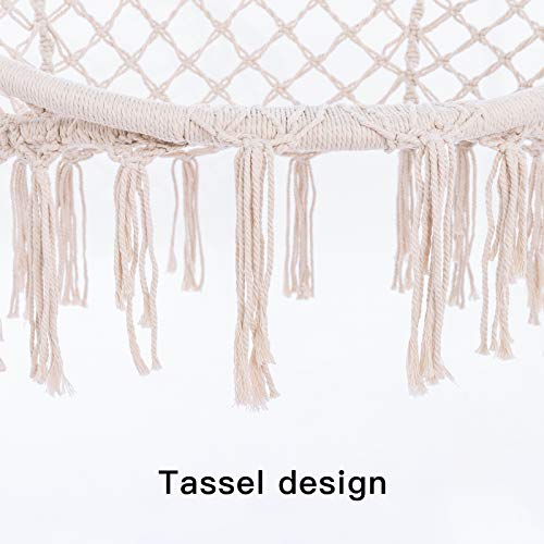 Hammock Chair Hanging Rope Swing -1 Cushion Included-Large Macrame Hanging Chair With Pocket- Quality Cotton Weave For Superior Comfort & Durability (White) #TOP5