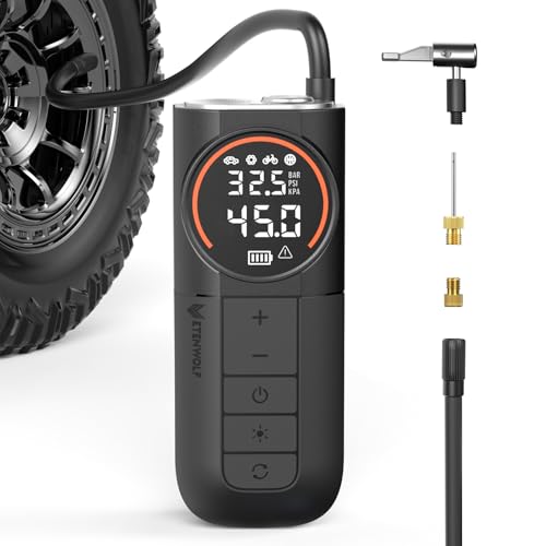 Image of ETENWOLF S1 Tire Inflator Portable Air Compressor, 160PSI Air Pump for Car Tires, Bike, Motorcycle, Balls, Fast Inflation Tire Pump, Cordless bike Pump with LED Light & Digital Pressure Gauge (Black)