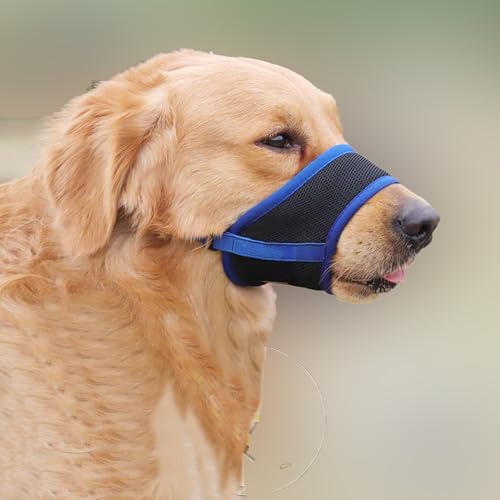 AiliStar Soft Dog Muzzle Mesh Pet Muzzle for Dogs Dog Muzzles with Velcro Closure Prevent for Biting Barking Chewing Black Blue Medium - Thumbnail 6
