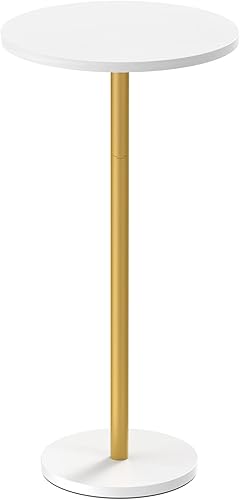 Miniatura 3 de Pequeña mesa auxiliar redonda blanca con pedestal, mesas de bebidas para espacios pequeños, mesa auxiliar de cóctel para sala de estar, mesa