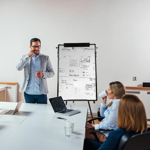 Pizarra blanca borrable sobre pie, tabla magnética de caballete, 60 x 90 cm, altura ajustable con soporte, Whiteboard marco de aluminio, móvil Paperboard plegable de mesa de conferencia (60 x 90 cm) - imagen 7