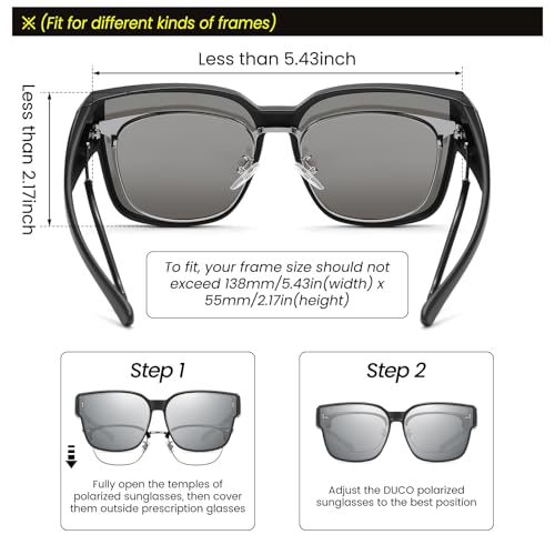 Image of DUCO Fit Over Sunglasses for Men Women Wear Over Glasses Retro Wrap Around Polarized Sun Glasses UV400 Protection DC8981