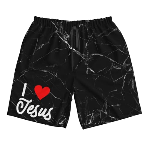Jesus - I Love Jesus Mens Swim Trunks Board Shorts Quick Dry Swim Shorts Summer Swimsuit Beach Shorts with Pockets3
