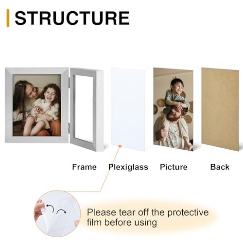 decorUhome Double 6x4 Picture Frame Horizontal, Engineered Wood Bifold Photo Frame with Plexiglass for Tabletop Display, 6x4, Silver