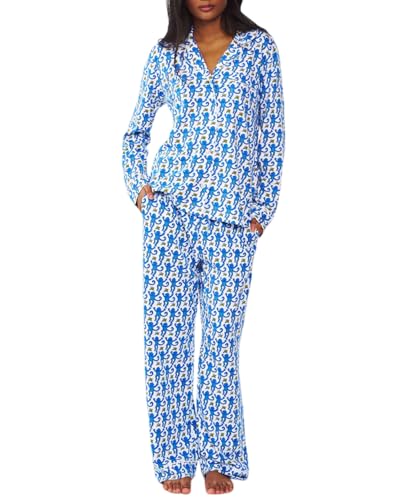 HMPEAIIY Women Y2k Monkey Pajamas Set Button Down Long Sleeve Sleepwear Loungewear PJs for Jammies Party Christmas Thanksgiving Birthday Gift(Blue, X-Small)