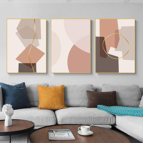 Toile peinture moderne abstraite rose et bleu : triptyque géométrique 70x100cm