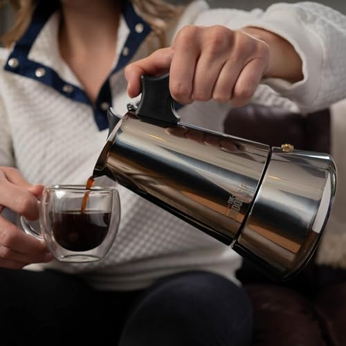 Image of London Sip Stainless Steel Stovetop Espresso Maker Moka Pot Italian Coffee Percolator, Silver, 10 Espresso Cups