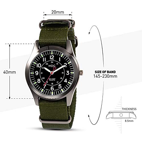 MDC Mens Military Army Field Analog Quartz Watch 12/24 Hr Green NATO Strap Outdoor Casual