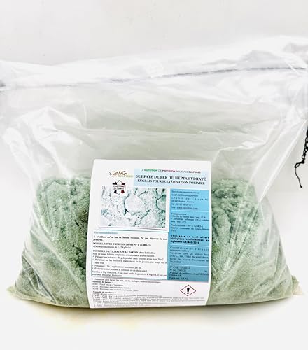 4,5kg Sulfate de Fer (II) Heptahydraté 900 g – Engrais Foliaire NF U 42-003-1 – Anti-Chlorose, Hortensias Bleus, Gazon Verdoyant – Utilisable en Agriculture Biologique