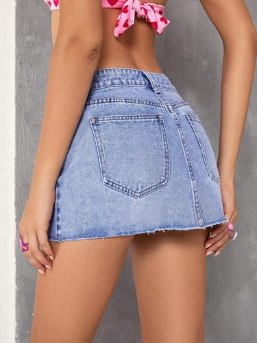 Image of Jumppmile Womens Mini Denim Skirt Mid Waist Mini Dress Jean Skirts