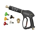M MINGLE Short High Pressure Washer Gun, 5000 PSI, Replacement for Hot and Cold Water, M22 Fitting, 5 Nozzle Tips