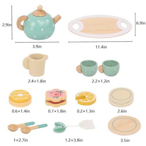 Wooden Tea Set for Little Girls, Play Food Pretend Play Kitchen Accessories for 3 4 5 Years Old Girls Boys, Toddler Princess Tea Time Party Food Toys (Afternoon Tea)