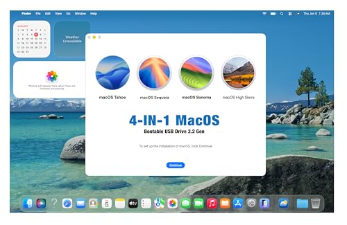 Atelse 4-in-1,Bootable MacOS Tahoe 26、MacOS Sequoia 15、Sonoma 14、High Sierra 10.13.6, USB Drive 3.2, Reinstall/Recovery/Restore Mac OS X