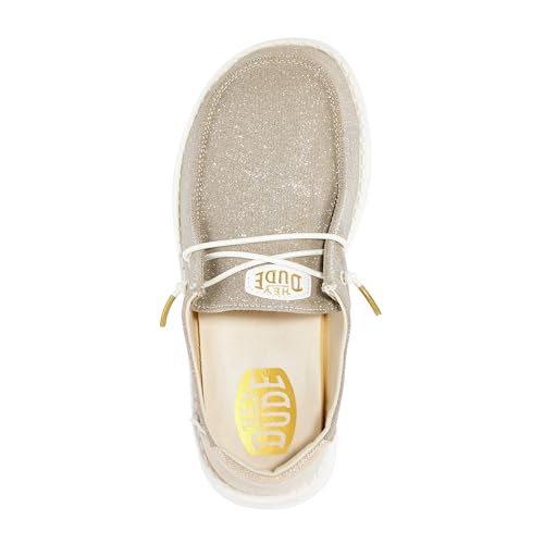 Image of HEYDUDE Girl's Toddler Wendy Metallic Sparkle Slip On Shoe | Easy On Loafer