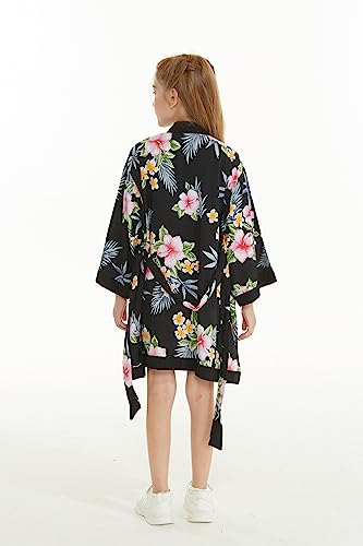 Girl Hawaiian Beach Luau Wrap Kimono Dress in Hibiscus Blue2