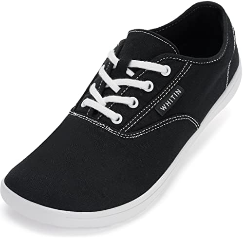 WHITIN Canvas Barefoot Sneakers for Men Wide Toe Box Minimalist Zero Drop Sole Shoes Minimus Extra Width Fit Size 10 10W Gym Tenis Walking Athletic Training Outdoor Casual Comfortable Male Black 43