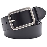 Vonsely Soft Wide Leather Belt for Jeans Shorts, Leather Belt with Metal Buckle