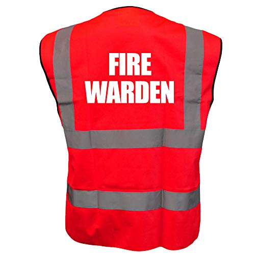 Image of FIRE WARDEN Red Hi Vis Viz Reflective Vest Waistcoat Printed Front and Back Safety Workwear- Printed By Brook Hi Vis, Large